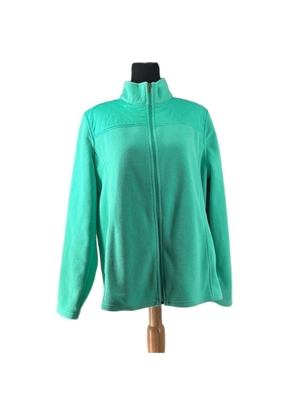 Talbots quilted polar fleece jacket sea green warm soft cozy layer sz XL